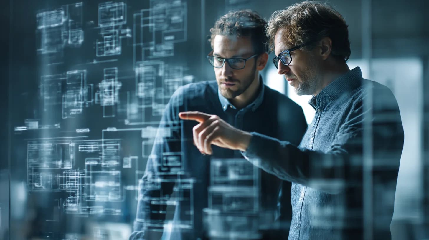 Principal technical builder collaborating on system architecture diagrams and product delivery planning